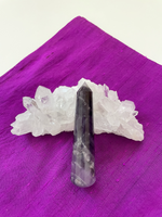 Load image into Gallery viewer, Gorgeous, 16-sided amethyst healing wand, with stunning craftsmanship. This high quality, deep purple amethyst wand can be used for healing and works especially well for &quot;people recovering from any type of poor health - emotional, mental, physical or spiritual &quot;and can aid in finding one&#39;s true path (ravenscrystals.com). It is approx. 3¾&quot; long. Cost is $30.
