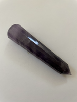 Load image into Gallery viewer, Alternate view. Gorgeous, 16-sided amethyst healing wand, with stunning craftsmanship. This high quality, deep purple amethyst wand can be used for healing and works especially well for &quot;people recovering from any type of poor health - emotional, mental, physical or spiritual &quot;and can aid in finding one&#39;s true path (ravenscrystals.com). It is approx. 3¾&quot; long. Cost is $30.
