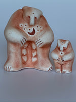 Load image into Gallery viewer, Another close-up view. Lovely sacred art sculpture of wild bear mother and her cub. We all know the reputation a mama bear has when it comes to protecting her young - fierce indeed! Protective and nurturing, instinctive and intuitive, she carries powerful medicine. More information about bear comes from the Medicine Cards: bear&#39;s strength lies in its ability to go within, quiet the mind and find the truth (as in hibernating, resting, solitude and silence). Approximately 2.25&quot; tall.
