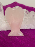 Load image into Gallery viewer, Another close-up view. Lovely rose quartz angel is perfect for your altar, meditation space, to hold while meditating, or anywhere you want to radiate the energy of love ♥. A great gift too! Rose quartz is the &quot;stone of unconditional love &amp; infinite peace.&quot; It opens the heart and soothes emotional distress. Size is approximately 2&quot; tall. Angels remind us that we are always being watched over with love.
