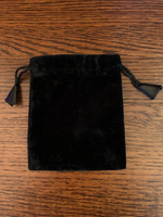 Load image into Gallery viewer, Close-up view. Plain black Velvet tarot/oracle deck bag (no design) to store cards. Drawstrings for closure. Size: 5.75&quot;x4.75&quot;. Holds small decks only (e.g. Shamanic Healing Oracle Cards, Original Angel Cards, etc.). Can also be used to store &amp; protect small to medium size crystals, gemstones or other precious items.  Cost is $4.99
