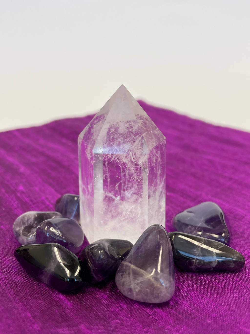 Beautiful clear crystal point holds both beauty and meaning. Quartz is the "most powerful healing and energy amplifier on the planet" (Judy Hall). It is cleansing to organs of the physical body and It also cleanses the soul and it increases your spiritual energy to the highest level (and so much more).  Place this on your altar, book shelf, nightstand or table. Use for meditation, healing, cleansing and more. Point is approximately 2.2" tall. Cost is $12.98.