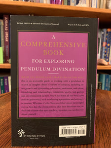 Close-up view of the back cover of The Great Pendulum Book by Petra Sonnenberg. It is an in-depth look at the use of the pendulum as a divination tool.