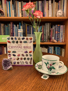 The Crystal Bible is a comprehensive book about crystals and gemstones by Judy Hall, an expert in the field. It is 400 pages long and made with high quality paper. Most of the book is devoted to in depth descriptions of the  esoteric and practical properties of stones and crystals, but she also includes sections on crystal care, crystal formation, crystal healing and more.  She has 3 separate volumes of her crystal Bible books and also a book on crystal healing.  