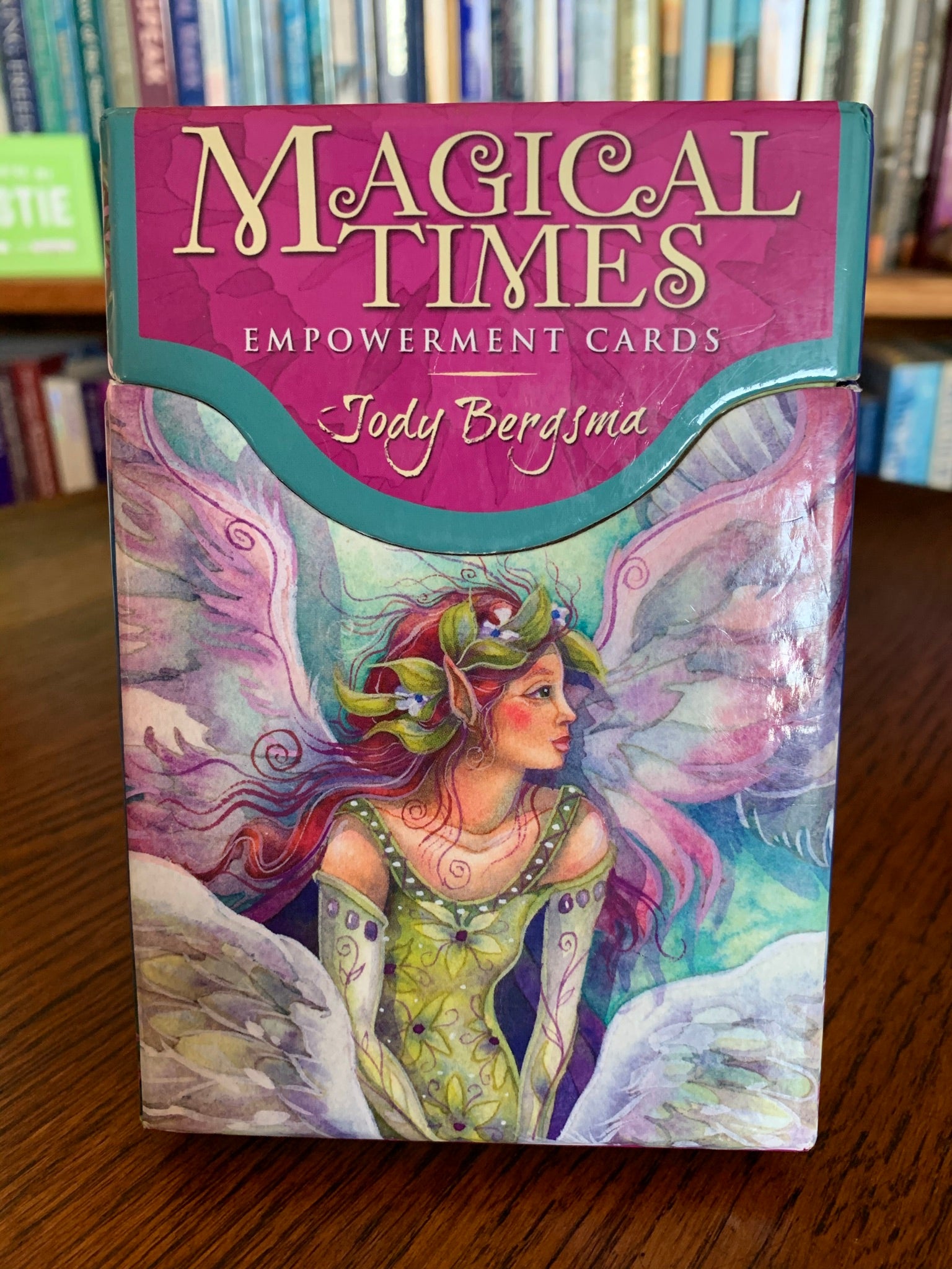 Photo of the box front. Magical Times Empowerment Cards consist of 44 beautifully illustrated cards by the artist, Jody Bergsma, a small, paper guide booklet and a very nice box for storage. You can use these cards as a regular oracle deck or for simply choosing a message with an affirmation for your day, week or month. I love this deck and like to follow up every reading with one of these wonderful cards.  Price is $19.95.