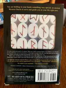The Book of Runes by Ralph Blum has been around for many years. I have used this set for a very long time. He is the person who is credited (or criticized) for adding the blank rune to the original set of 24, making it 25. The set comes with a set of 25 large rune stones, a bag to store them in and a hardback guidebook. The photo shows the back of the box. Price is $37.50.