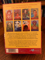 Load image into Gallery viewer, Back of box showing a sample of the cards. The Soulful Woman Guidance Cards, created by Shushann Movsessian and Gemma Summers, who handpicked 26 visionary female artists to illustrate the cards. And so this deck is for women and by women who are creative, gifted and talented. These cards will &quot;help you to relax into life&#39;s flow, trust in divine timing, follow your intuition.&quot; Set includes 26 cards, a guidebook &amp; a box to store them. Cost is $23.95.
