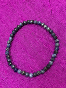 Close-up View. Sodalite gemstone power bracelet with 4mm beads. Tiny and mighty, this bracelet puts the power of sodalite right around your wrist. Buy one or have fun wearing and sharing them - there is a variety of gemstone choices for these bracelets.