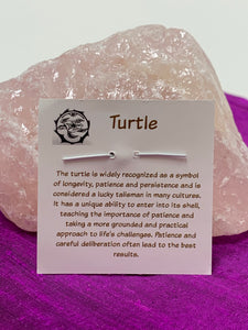 Information about the turtle animal spirit and its lessons, printed on the back of the pendant card, is included with your purchase of this pendant.