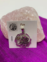 Load image into Gallery viewer, Sterling silver fox animal pendant accented with a citrine gemstone. Fox is set in an open, stylized circle with the citrine on the side (fox and circle are sterling). Wear your spirit animal&#39;s energy so you can take it with you everywhere you go! Pendant only, necklace chain not included.
