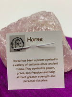 Load image into Gallery viewer, Information about horse and its lessons are printed on the back of the pendant card and are included with your purchase of the pendant.
