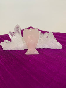 Lovely rose quartz angel is perfect for your altar, meditation space, to hold while meditating, or anywhere you want to radiate the energy of love ♥.  A great gift too! Rose quartz is the "stone of unconditional love & infinite peace." It opens the heart and soothes emotional distress. Size is approximately 2" tall. Angels remind us that we are always being watched over with love.