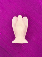 Load image into Gallery viewer, Close-up front view. Lovely rose quartz angel is perfect for your altar, meditation space, to hold while meditating, or anywhere you want to radiate the energy of love ♥. A great gift too! Rose quartz is the &quot;stone of unconditional love &amp; infinite peace.&quot; It opens the heart and soothes emotional distress. Size is approximately 2&quot; tall. Angels remind us that we are always being watched over with love.
