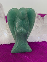Load image into Gallery viewer,  Another close-up front view. Lovely Aventurine angel is perfect for your altar, meditation space, to hold while meditating, or anywhere you want to radiate the energy of prosperity &amp; compassion. ♥. A great gift too! Aventurine is a stone of prosperity (another crystal I used to keep in my cash register :). It is also associated with leadership &amp; decisiveness. It promotes compassion and empathy and helps in emotional recovery. Physically, it is said to relieve migraines and allergies. Approximately 2&quot; tall.
