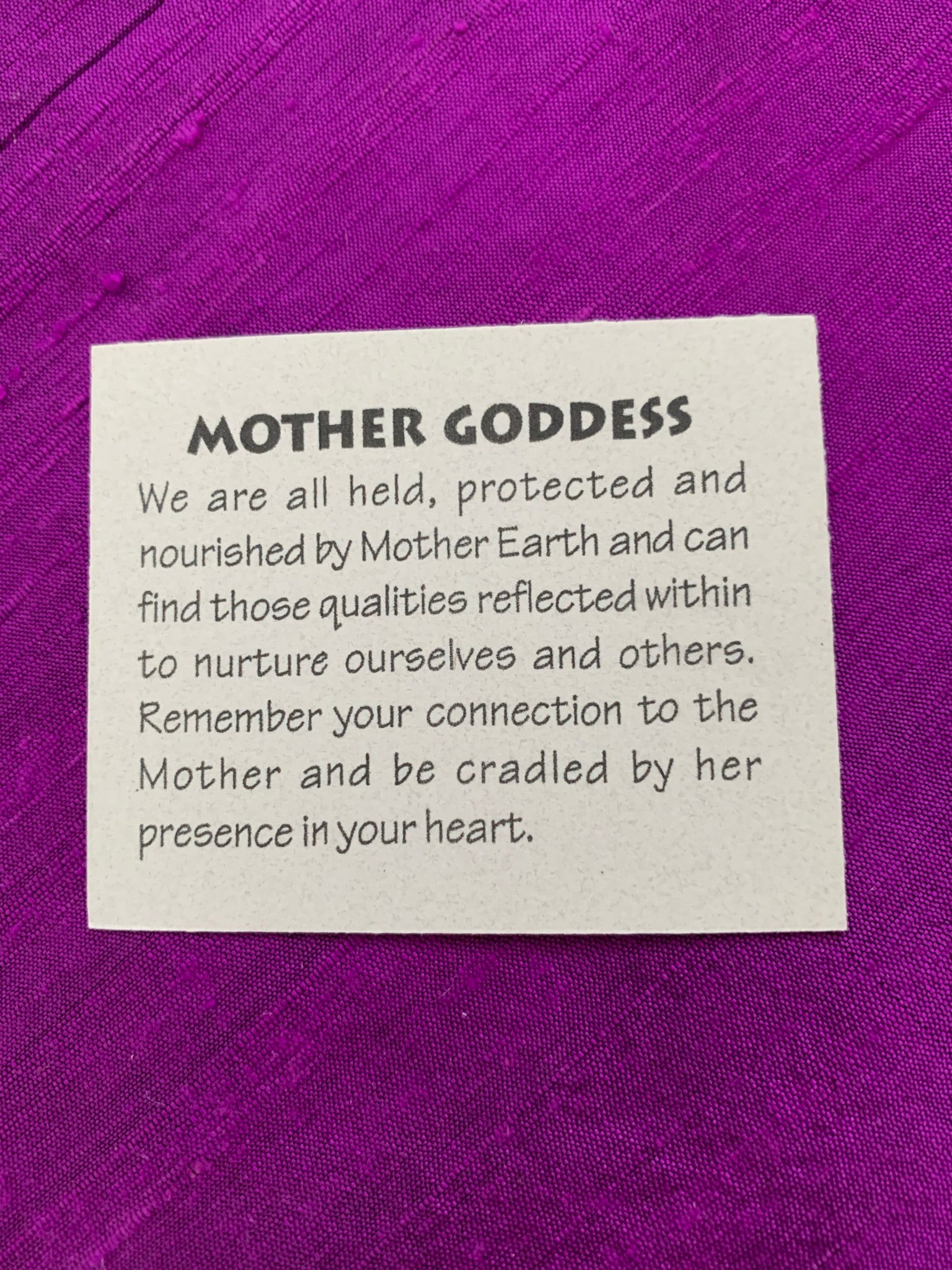 Photo of the small Informational and inspirational card about Mother Goddess is included with your purchase. 