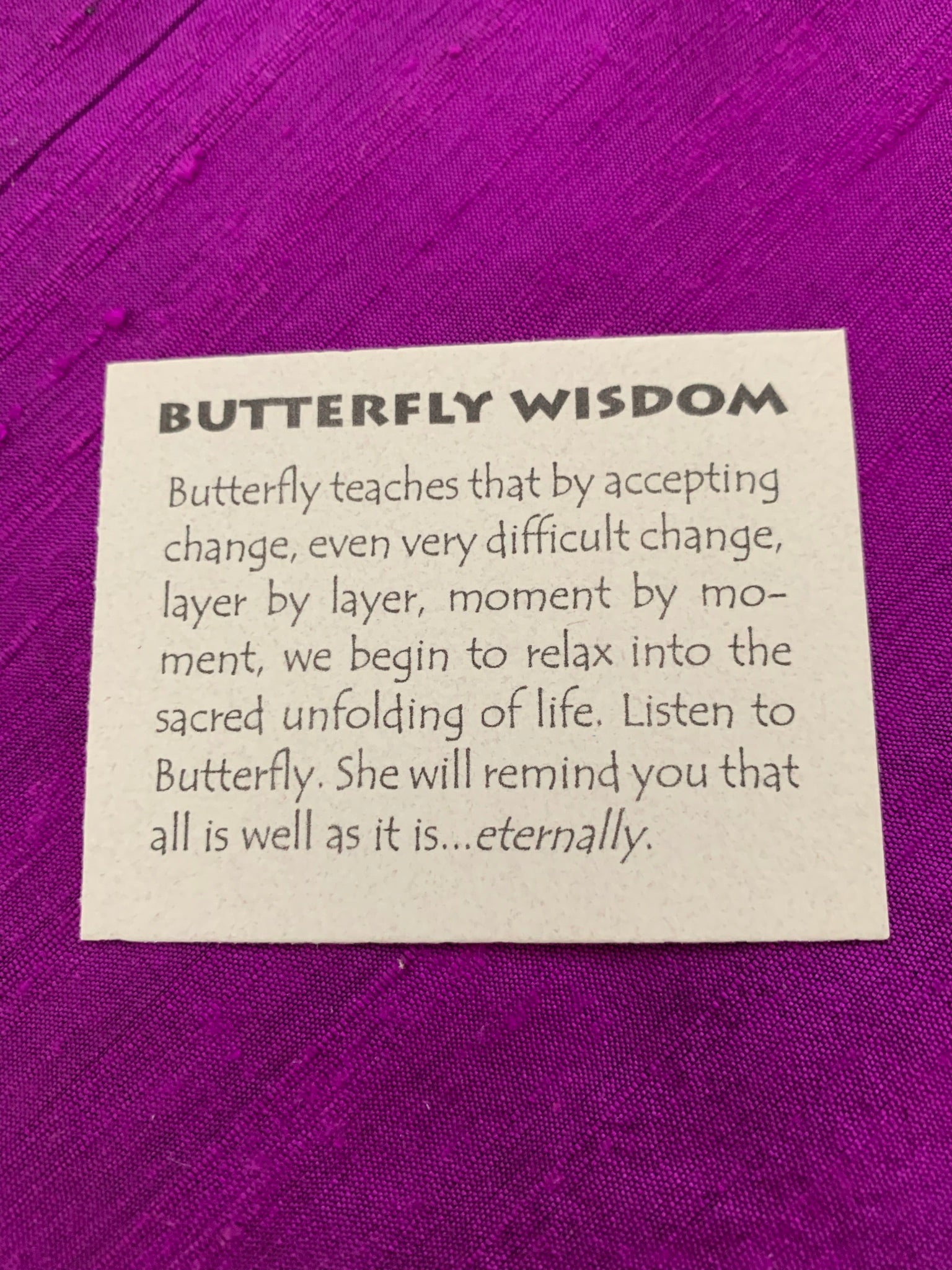 Photo of the informational and inspirational card about "Butterfly" included with your purchase. 