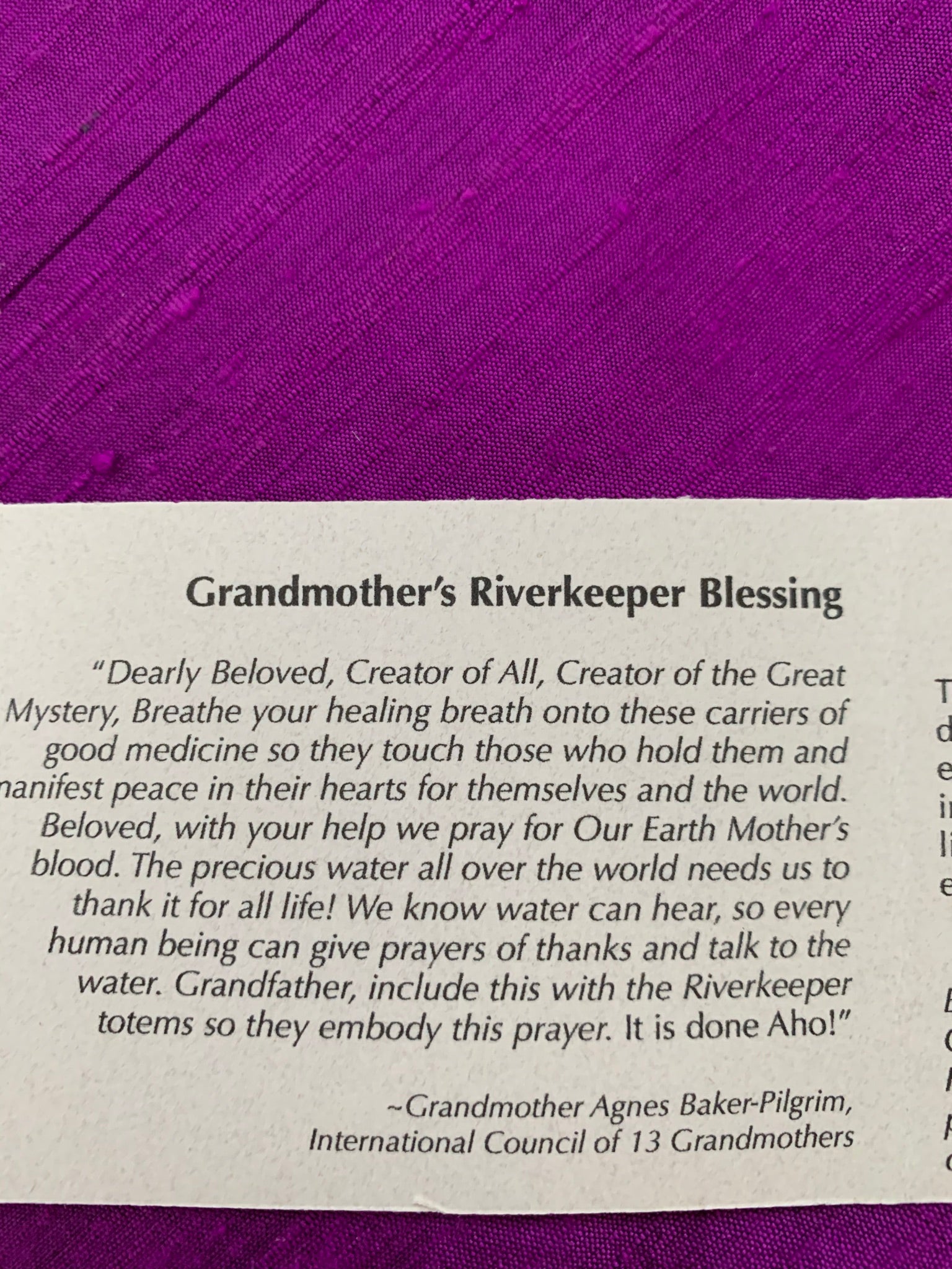 Photo shown is a close-up of the card with "Grandmother's riverkeeper Blessing" on it.