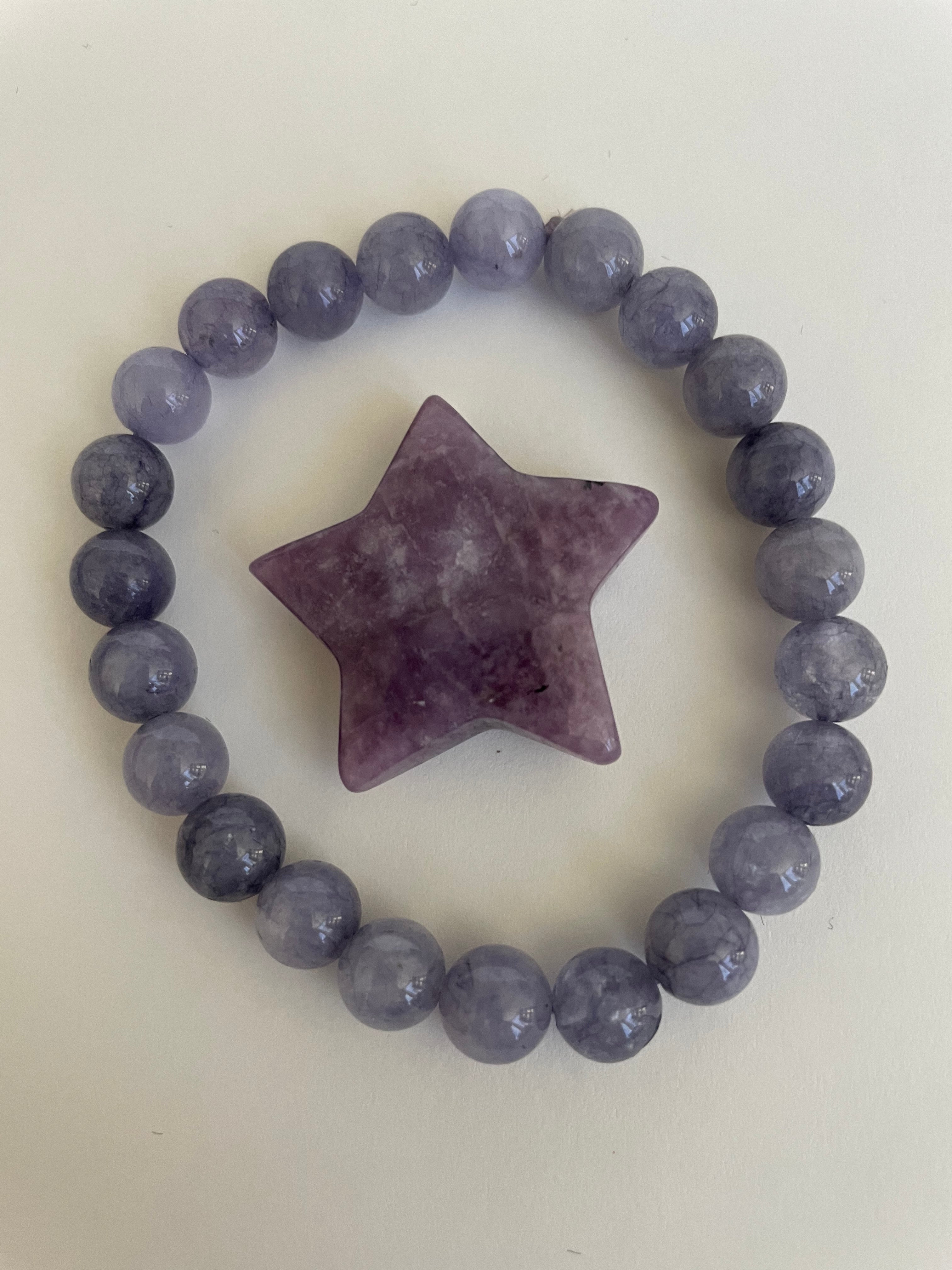 Reverse side of lepidolite star. This lovely little Lepidolite star can be used for meditation, healing, for your altar, on your computer to clear EMRs, or as décor for any room in your home or office. Easy to slip right into your pocket so you can take the energy of lepidolite everywhere you go. Approximately 1¼". Cost is $6.