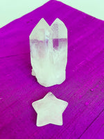 Load image into Gallery viewer, This powerful little quartz crystal star can be used for meditation, healing, for your altar, or as décor for any room in your home or office. Easy to slip right into your pocket so you can take the energy of Quartz everywhere you go.  Quartz is the &quot;most powerful healing and energy amplifier on the planet&quot; (Judy Hall). Approximately 1¼&quot;. Cost is $6. 
