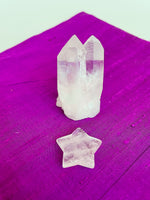 Load image into Gallery viewer, This powerful little quartz crystal star can be used for meditation, healing, for your altar, or as décor for any room in your home or office. Easy to slip right into your pocket so you can take the energy of Quartz everywhere you go.  Quartz is the &quot;most powerful healing and energy amplifier on the planet&quot; (Judy Hall). Approximately 1¼&quot;. Cost is $6.  

