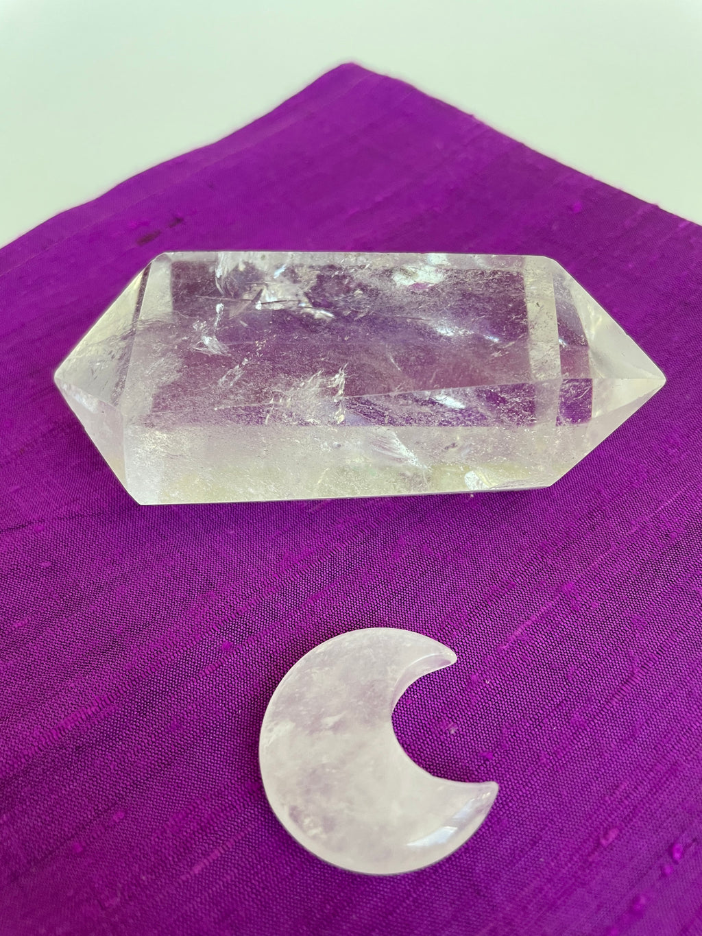 This powerful little quartz crystal crescent moon can be used for meditation, healing, for your altar, or as décor for any room in your home or office. Easy to slip right into your pocket so you can take the energy of quartz everywhere you go.  Quartz is the "most powerful healing and energy amplifier on the planet" (Judy Hall). Approx. 1¼". Cost is $6. 