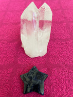 Load image into Gallery viewer, Reverse side of sodalite star. ﻿This powerful little sodalite crystal star can be used for meditation, healing, as an altar piece or as décor for any room in your home or office. Makes a wonderful gift too! Easy to slip right into your pocket so you can take the energy of sodalite wherever you go! Sodalite &quot;Unites logic with intuition and opens spiritual perception&quot; (Judy Hall). Approx. 1¼&quot;. Cost is $6.
