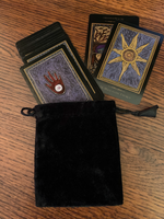 Load image into Gallery viewer, Plain black Velvet tarot/oracle deck bag (no design) to store cards. Drawstrings for closure. Size: 5.75&quot;x4.75&quot;. Holds small decks only (e.g. Shamanic Healing Oracle Cards, Original Angel Cards, etc.). Can also be used to store &amp; protect small to medium size crystals, gemstones or other precious items.  Cost is $4.99
